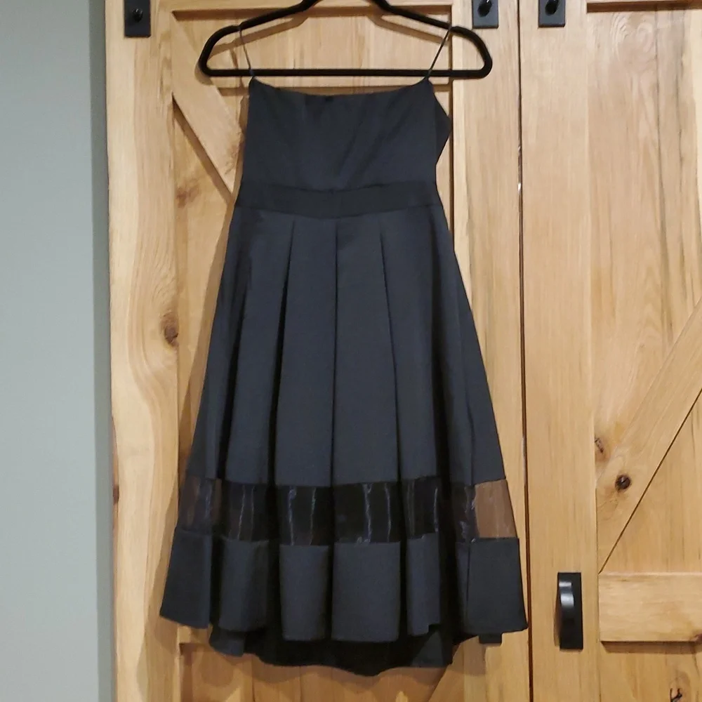 Express Women's Size 4 Black Strapless Pleated Midi Dress with Mesh Detail - Picture 5 of 7